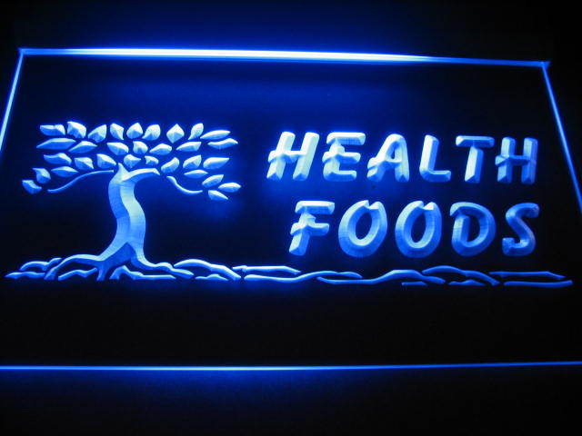 Health Foods logo Neon Light Sign Blue